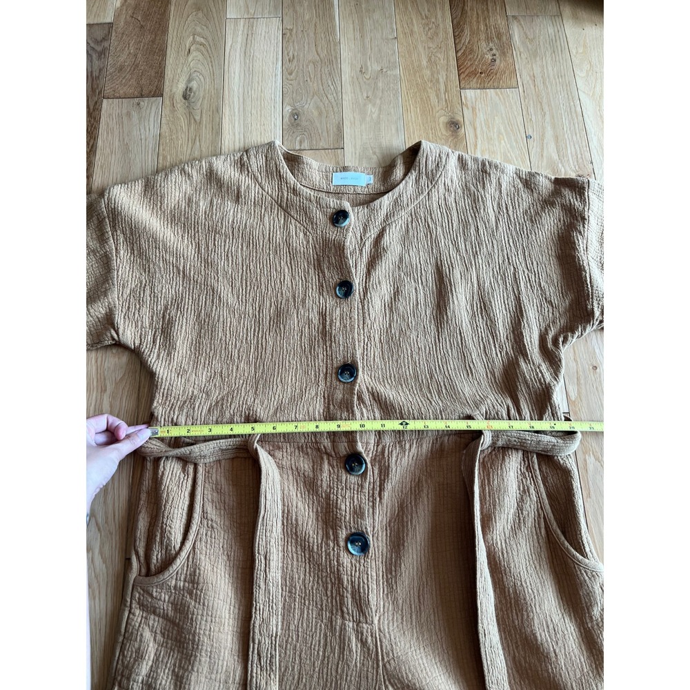 Nico Nico Cotton Jumpsuit Mustard Yellow Long Sleeve Button Front Tie Waist M - Picture 5 of 10